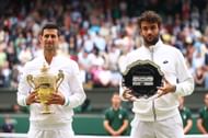 Novak Djokovic and Matteo Berrettini at the 2021 Championships.